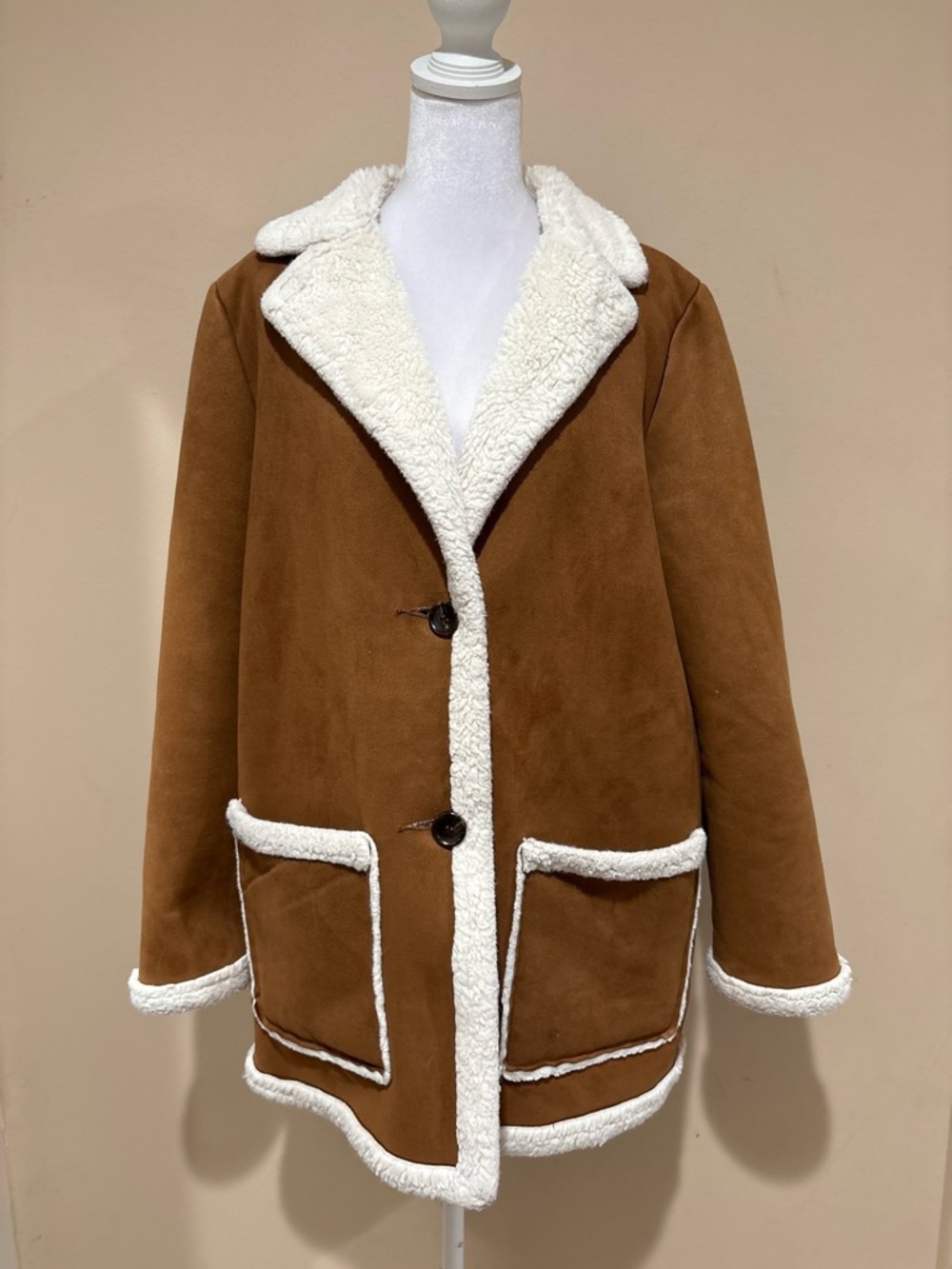 Forever 21 Brown Teddy Jacket with Cream Shearling Trim